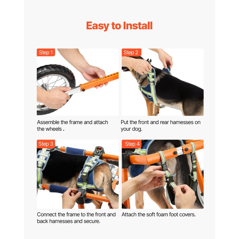 Koiran pyörätuoli takajaloille kevyt alumiinirunko 2 pyörää säädettävä 21,8–39,9 kg