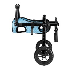 Takajalkojen pyörätuoli koiralle alumiinirunkoinen säädettävä iskunvaimennuspyörillä erittäin pieni enintään kymmenen kiloa