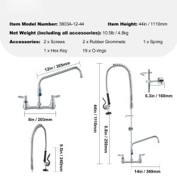 Seinään asennettava esihuuhteluhana ammattikeittiöön messinki ja 304-ruostumaton teräs kääntyvä 12 tuuman juoksuputki