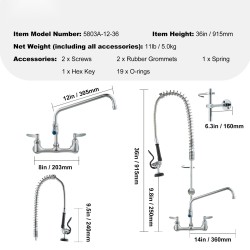 Seinäasennettava keittiöhana messinkirungolla ja 304-ruostumattomalla teräksellä esihuuhteluruisku 91,4 cm