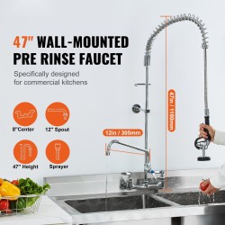 Seinään asennettava esihuuhteluhana messinki ja 304-ruostumaton teräs 47, 8 ja 12 tuumaa