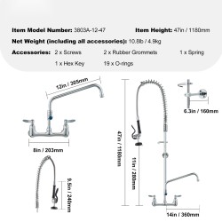 Seinään asennettava esihuuhteluhana messinki ja 304-ruostumaton teräs 47, 8 ja 12 tuumaa