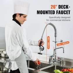 Keittiöhana messinkinen 66 senttimetriä korkea esihuuhteluruiskulla 30,5 senttimetriä kääntyvällä juoksuputkella