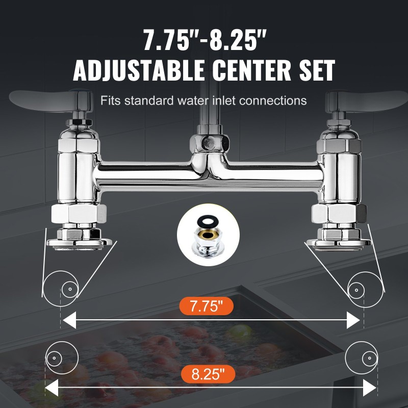 Tasoasenteinen keittiöhana esihuuhtelulla messinkirakenne 304-ruostumaton teräs 44-tuuma 8-tuuma keskietäisyys 12-tuuma kääntyvä