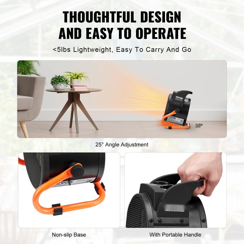 Sähköinen kasvihuonelämmitin 2000W PTC-lämmitys 3-nopeuksinen kannettava seosteräsrunko IP20-suojaus