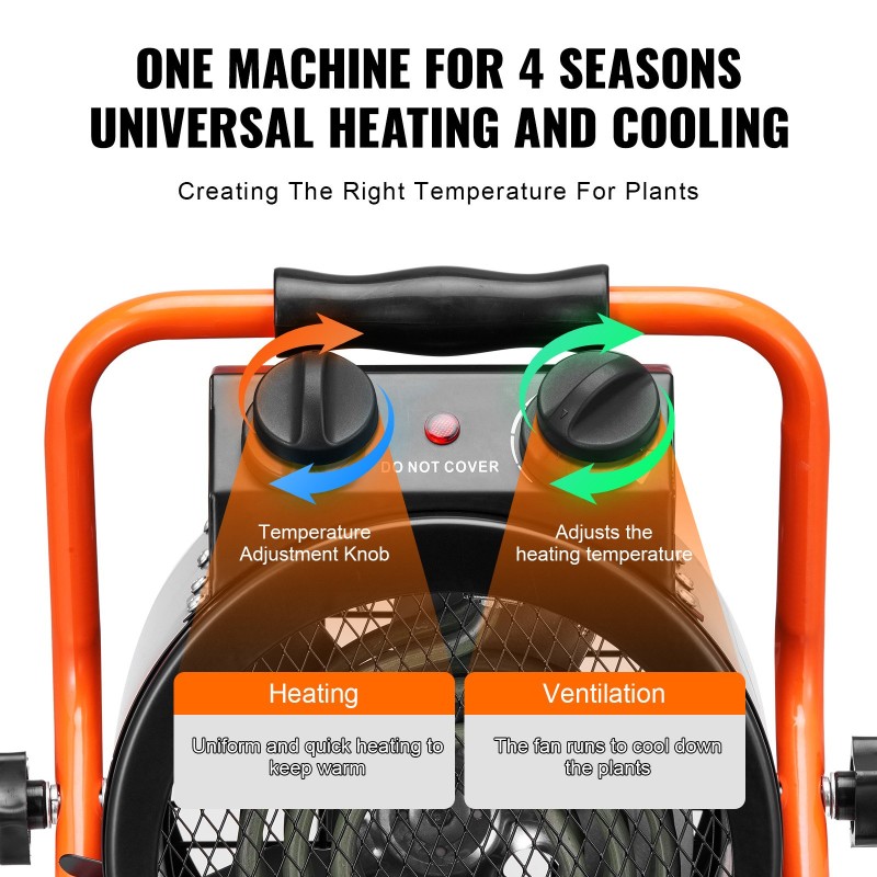 Kasvihuonelämmitin 2000W pieniin ja keskisuuriin kasvihuoneisiin IP24 roiskesuoja 2-nopeutta teräsrunko kannettava