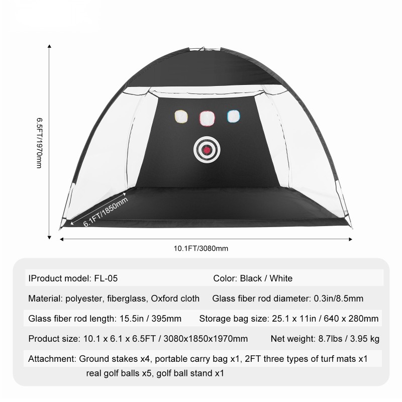 Golf-harjoitusverkko 308x185x197 cm 420D Oxford-kangas lasikuitutangot sisä- ja ulkokäyttöön