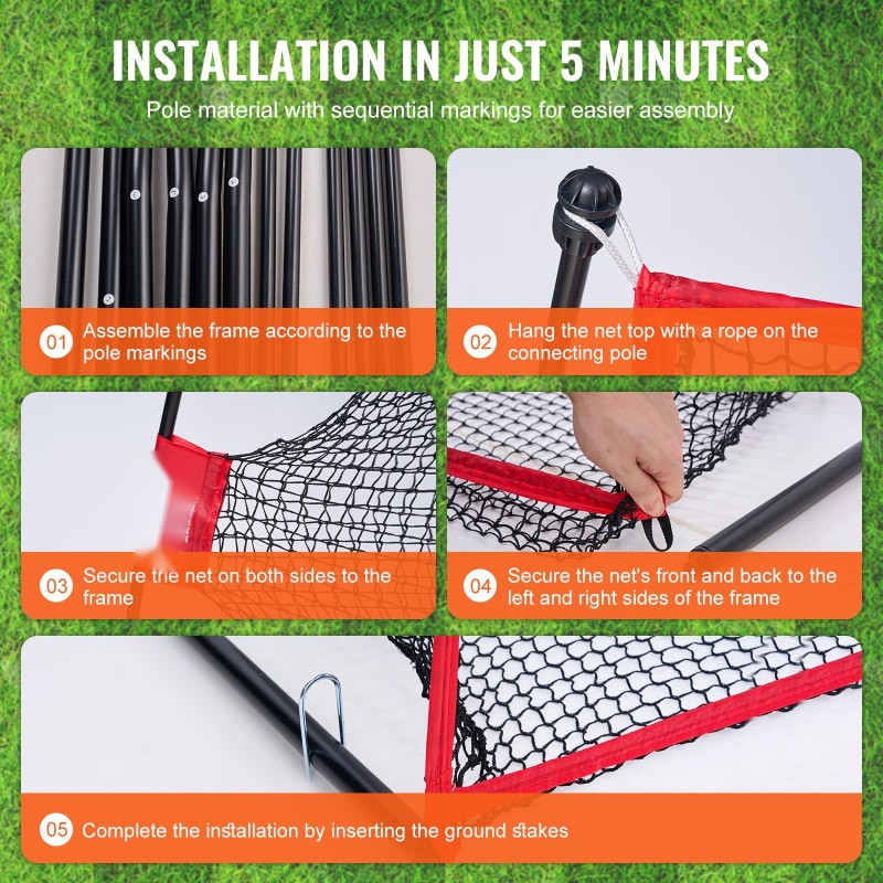 Golfin harjoitusverkko polyesteri lasikuitutangot 2390x900x2140 mm sisä- ja ulkokäyttöön