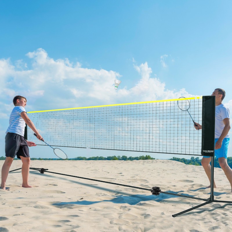 Monilajinen siirrettävä peliverkko rautaputkilla 5,1 m leveä säädettävä 0,9–1,55 m taittuva kantolaukku