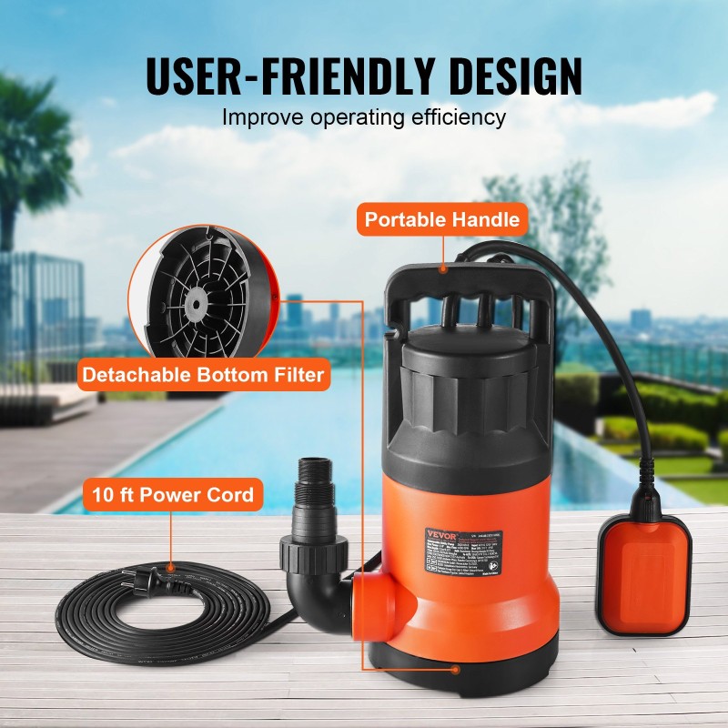 Upotettava yleispumppu 400 W 9500 l/h 7,9 m nostokorkeus nailon ja lasikuitu