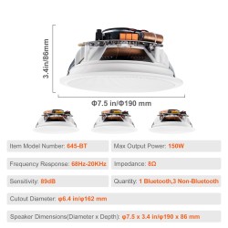 Kattokaiutinpakkaus Bluetoothilla 4 kpl 16,5 cm 150W uppoasennettava