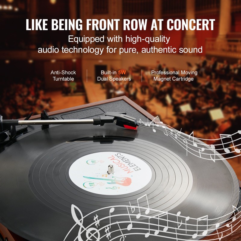 Levysoitin hihnavetoinen 3-nopeuksinen 7/10/12 tuuman vinyyleille sisäänrakennetut stereokaiuttimet