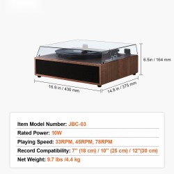 Vinylilevysoitin kolmenopeuksinen hihnavetoinen Bluetoothilla ja kymmenen watin stereokaiuttimilla