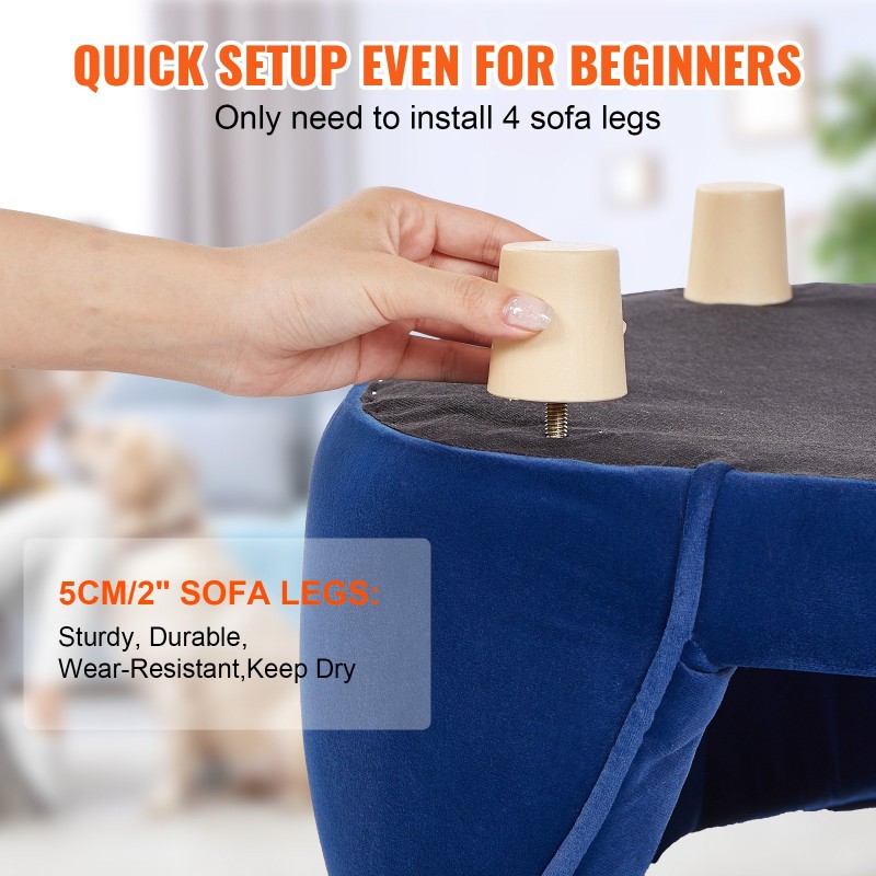 Lemmikkisohva puurunko samettiverhoilu keskikokoisille koirille ja kissoille tummansininen kantaa 37 kg