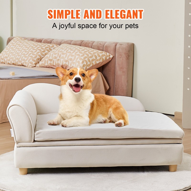 Lemmikkisohva samettikankaalla puurunko 50 kg kantavuus valkoinen