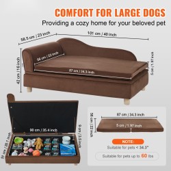 Lemmikkisohva puurunko samettiverhoilu 50 kg kantavuus tummanruskea suurille koirille ja kissoille