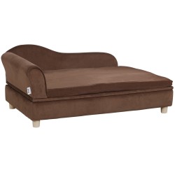 Lemmikkisohva puurunko samettiverhoilu 50 kg kantavuus tummanruskea suurille koirille ja kissoille