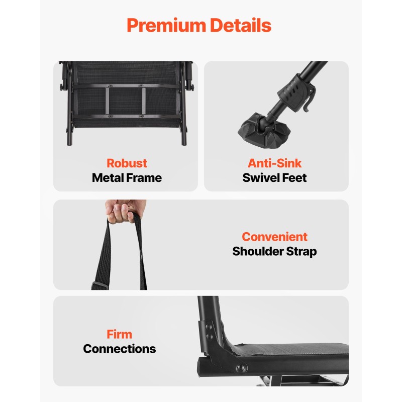 Metsästystuoli teräsrunko taitettava täyskääntyvä äänetön korkeussäädettävä käsinojilla upoamista estävät jalat