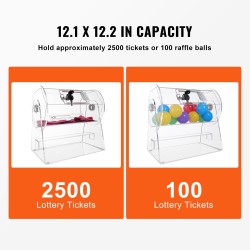 Akryylinen arvontarumpu tilaa 2500 lipuketta tai 100 arvontapalloa lukittava ovi 2 avainta