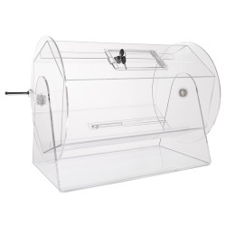 Akryylinen läpinäkyvä arpakuvarumpu kymmenentuhatta arpaa tai kolmesataa arpakuulaa lukittavalla ovella