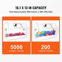 Akryylinen läpinäkyvä arpomisrumpu 5000 lipuketta tai 200 arpakuulaa lukittava ovi