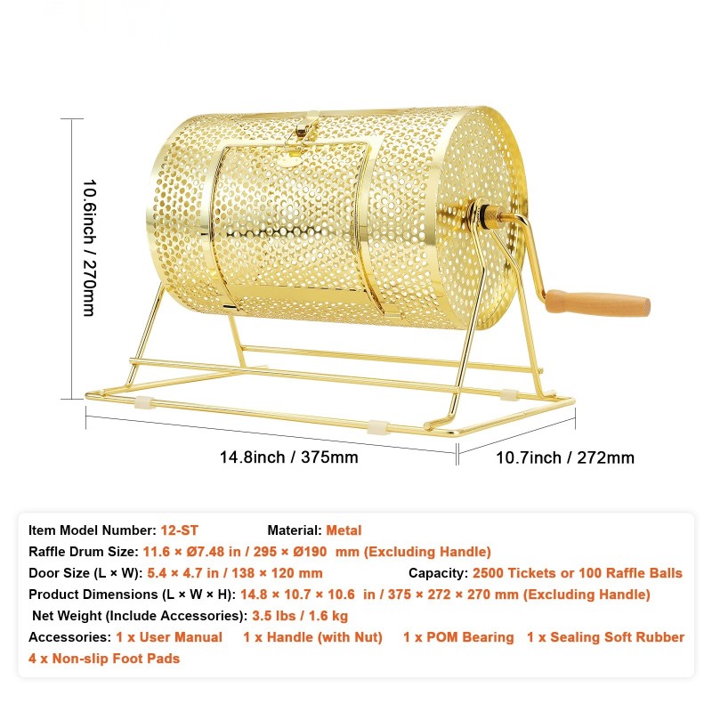 Arvontarumpu teräs messinkipinnoite 2500 lippua tai 100 pingispalloa massiivipuu kahva arvontapeleihin