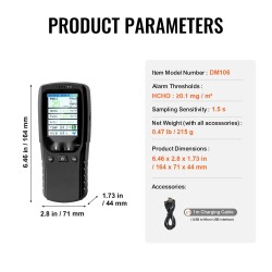 Ilmanlaatumittari ABS-muovinen 2,8 tuuman värinäytöllä PM2,5 PM10 PM1,0 HCHO TVOC
