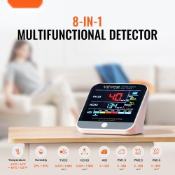 Ilmanlaadun mittari ABS-muovi 100×78×78 mm ladattava kahdeksantoimintoinen PM2.5 PM10 PM1.0 HCHO TVOC