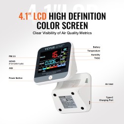 Ilmanlaadun mittari ABS-muovi 100×78×78 mm ladattava kahdeksantoimintoinen PM2.5 PM10 PM1.0 HCHO TVOC