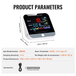 Ilmanlaadun mittari ABS-muovi 100×78×78 mm ladattava kahdeksantoimintoinen PM2.5 PM10 PM1.0 HCHO TVOC
