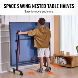 Pöytätennispöytä sisäkäyttöön ammattilaiskokoinen MDF 18 mm taitettava lukittavilla pyörillä