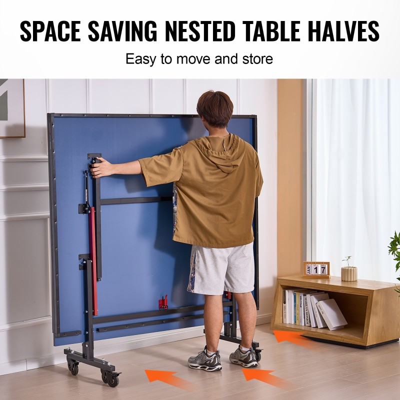 Pöytätennispöytä sisäkäyttöön ammattilaiskokoinen MDF 18 mm taitettava lukittavilla pyörillä