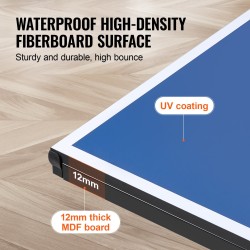 Pöytätennispöytä sisäkäyttöön kilpailukokoinen MDF 12 mm taitettava lukittavat pyörät puristuskiinnitteinen verkko