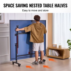 Pöytätennispöytä sisäkäyttöön kilpailukokoinen MDF 12 mm taitettava lukittavat pyörät puristuskiinnitteinen verkko