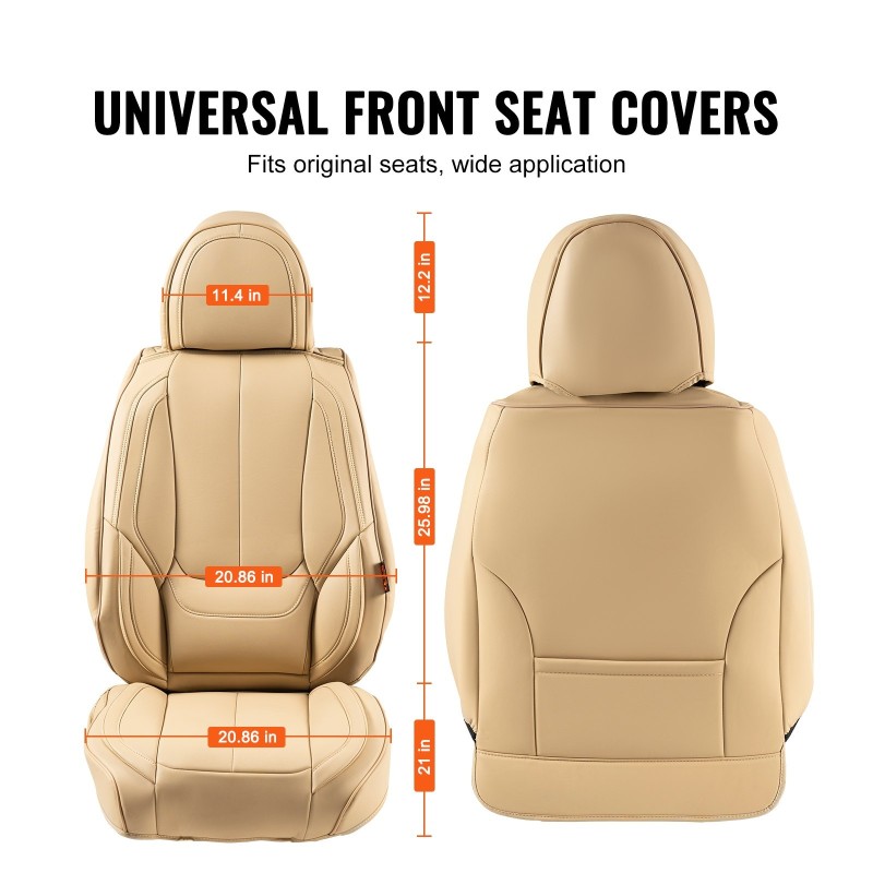 Keinonahkaiset etuistuinsuojat 6 kpl beige täyssuljettu turvatyyny-yhteensopiva irrotettaviin niskatukiin