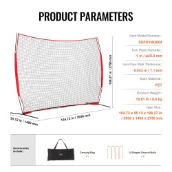 Pallopelien taustaverkko PET-verkko rautaputkirunko 3,93x1,40x2,75 m kantolaukulla