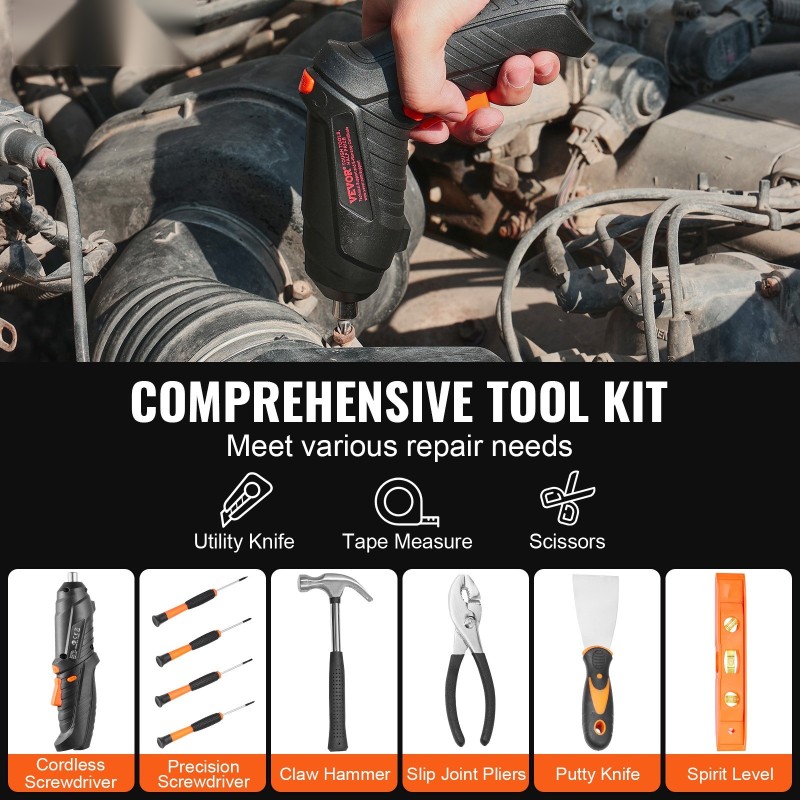 96-osainen kotitaloustyökalusarja korkealaatuisesta teräksestä 3Nm sähköruuvimeisselillä kannettava työkalulaukku kodin ja