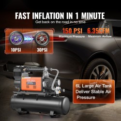 Ilmakompressori 12 voltin raskaan käytön 6 litran säiliöllä digitaalisella painemittarilla
