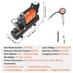 Ilmakompressori 12 voltin raskaan käytön 6 litran säiliöllä digitaalisella painemittarilla