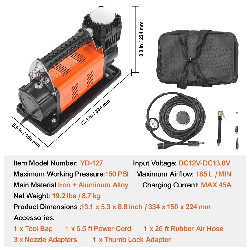 12 V rengaspainekompressori rauta ja alumiiniseos 10,3 bar 200 l/min painemittarilla
