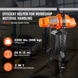 Sähköinen ketjunostin 998 kg nostokyky 6 m nostokorkeus DT-luokan teräsketju