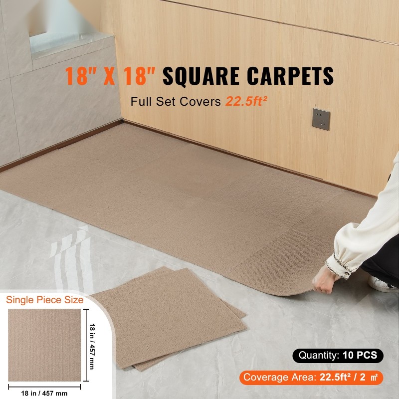 Itsekiinnittyvät mattolaatat pehmeä nukkapinta 457×457 mm 10 kpl vaaleanruskea