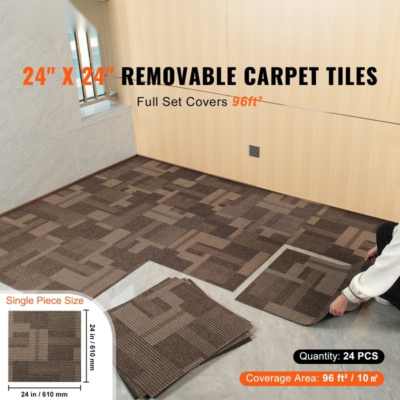 Kokolattialaatat 610 x 610 mm integroidulla pehmusteella 24 kpl sekoitettu ruskea