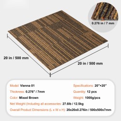 Mattolevyt 20x20 tuumaa lyhytnukkainen pehmustettu tausta 12 kpl monisävyinen ruskea