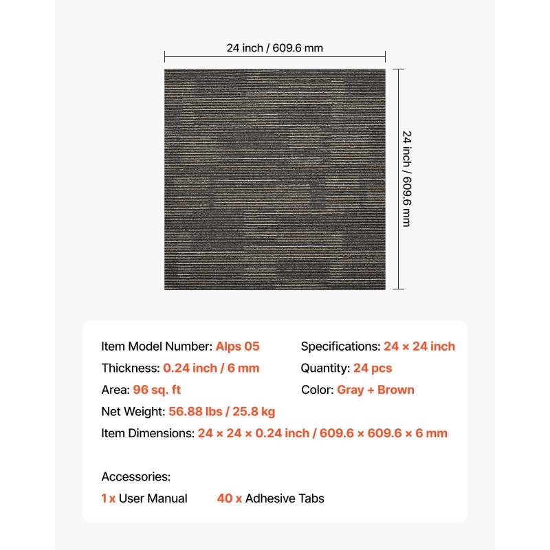 Modulaariset kokolattialaatat polypropeeni asfaltti 610x610 mm 24 kpl harmaa ruskea