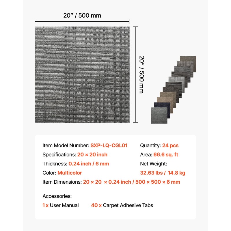 Kokolattialaatat polypropeeni ja asfaltti 508 x 508 mm 6 mm 24 kpl