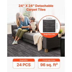 Moduulimattolaatat 610x610 mm 24 kpl harmaa uudelleenkäytettävät sisätiloihin