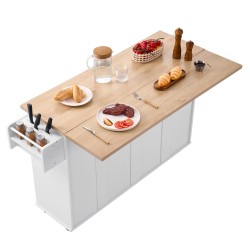 Keittiösaareke MDF 153 cm leveä liikuteltava pyörillä alas taittuva jatkolevy kaksi laatikkoa