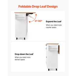 Keittiösaareke MDF 153 cm leveä liikuteltava pyörillä alas taittuva jatkolevy kaksi laatikkoa