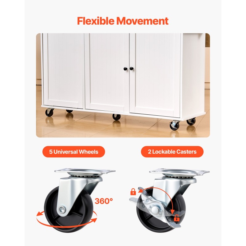 Keittiösaareke MDF 153 cm leveä liikuteltava pyörillä alas taittuva jatkolevy kaksi laatikkoa